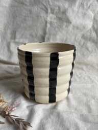 Stripe Bubble Ceramic Planter, Handmade Glazed, Black & White Plant Pot, Large Striped Vessel, Unique British Gift, Handcrafted Pots - thumbnail 1
