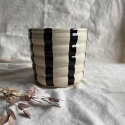 Stripe Bubble Ceramic Planter, Handmade Glazed, Black & White Plant Pot, Large Striped Vessel, Unique British Gift, Handcrafted Pots - thumbnail 3
