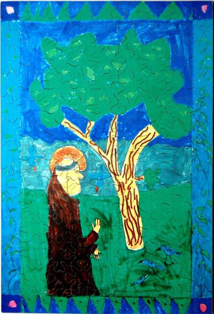 Custom Hand Cut Wooden Child's Art Jigsaw Puzzle - 118 Pieces With Plywood Storage Box Your Kid's Artwork - image 1