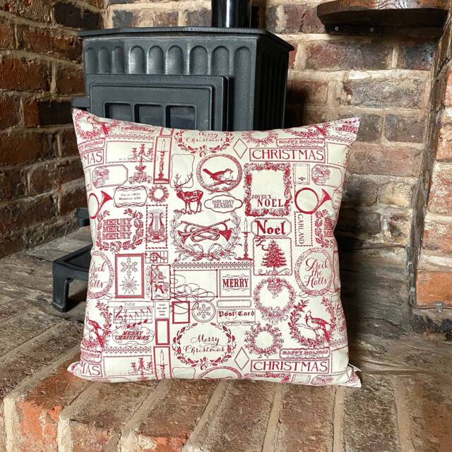 376. Handmade Christmas Red 100% Cotton Cushion Cover. Different Sizes Available