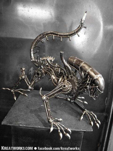 steampunk Recycle Metal Crouching Monster - Medium Item/Sustainable Sculpture Art - image 1
