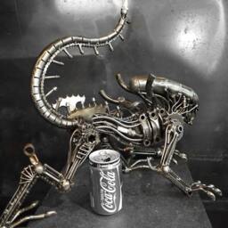 steampunk Recycle Metal Crouching Monster - Medium Item/Sustainable Sculpture Art - thumbnail 4