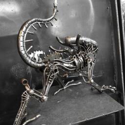 steampunk Recycle Metal Crouching Monster - Medium Item/Sustainable Sculpture Art - thumbnail 3