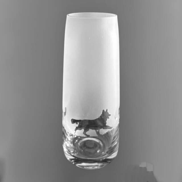German Shepherd Vase - 15cm Crystal Glass Bud Vase With Long Hair German Shepherd Frieze Design - image 1