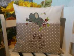 Personalized Cushion With Name - Elephant Beige Polka Dots - thumbnail 1
