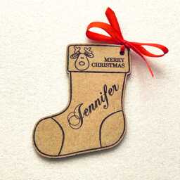 Personalized Wooden Christmas Stocking Name Tags - Custom Engraved Ornaments Gift Labels - thumbnail 1