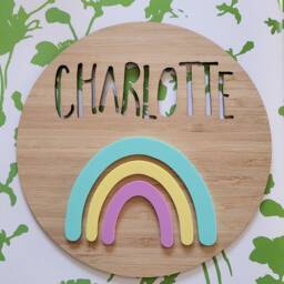 Rainbow Personalised Wooden Wall-Door Hanging-Nursery Decor-Plaque-Kids Door Sign-Custom Name-Kids Gift-Baby Gift-Lasercut-Rainbow Baby - thumbnail 2