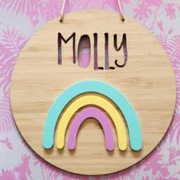 Rainbow Personalised Wooden Wall-Door Hanging-Nursery Decor-Plaque-Kids Door Sign-Custom Name-Kids Gift-Baby Gift-Lasercut-Rainbow Baby - thumbnail 4