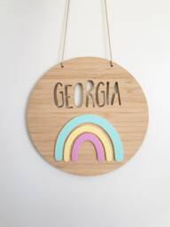 Rainbow Personalised Wooden Wall-Door Hanging-Nursery Decor-Plaque-Kids Door Sign-Custom Name-Kids Gift-Baby Gift-Lasercut-Rainbow Baby
