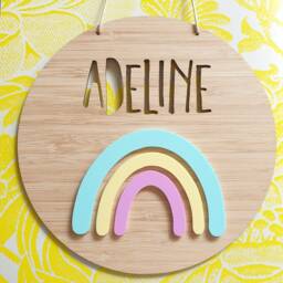 Rainbow Personalised Wooden Wall-Door Hanging-Nursery Decor-Plaque-Kids Door Sign-Custom Name-Kids Gift-Baby Gift-Lasercut-Rainbow Baby - thumbnail 3