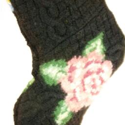 Christmas Stocking Felted Wool Ooak Cable Knit Flowers Floral Black Pink Blue Heirloom Recycled Repurposed Upcycled 626 - thumbnail 4