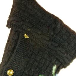 Christmas Stocking Felted Wool Ooak Cable Knit Flowers Floral Black Pink Blue Heirloom Recycled Repurposed Upcycled 626 - thumbnail 3