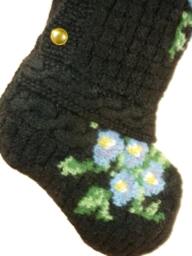 Christmas Stocking Felted Wool Ooak Cable Knit Flowers Floral Black Pink Blue Heirloom Recycled Repurposed Upcycled 626 - thumbnail 1
