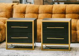Modern Oak Bedside Table - Black Wood, Gold Metal Legs - thumbnail 1