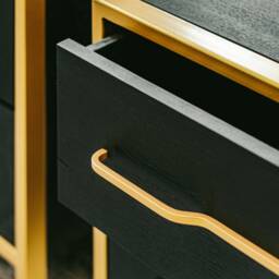 Modern Oak Bedside Table - Black Wood, Gold Metal Legs - thumbnail 2