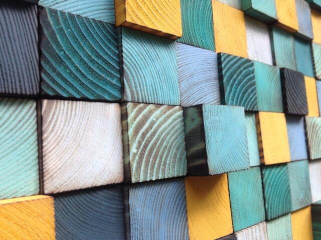 Reclaimed Pine Wood Wall Art - Colorful Mosaic Sculpture - image 1
