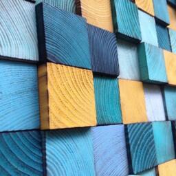 Reclaimed Pine Wood Wall Art - Colorful Mosaic Sculpture - thumbnail 3