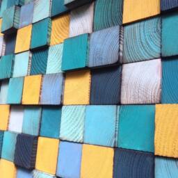 Reclaimed Pine Wood Wall Art - Colorful Mosaic Sculpture - thumbnail 4