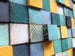 Reclaimed Pine Wood Wall Art - Colorful Mosaic Sculpture - thumbnail 1