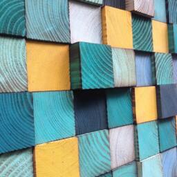 Reclaimed Pine Wood Wall Art - Colorful Mosaic Sculpture - thumbnail 2