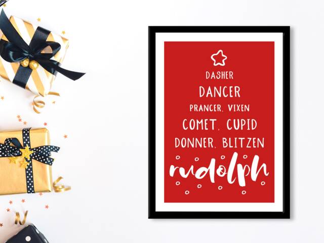 Reindeer Red - Christmas Festive Fall Holidays - Wall Print Gift Bespoke Poster A5 A4 A3 Framed - image 1