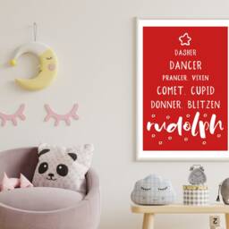 Reindeer Red - Christmas Festive Fall Holidays - Wall Print Gift Bespoke Poster A5 A4 A3 Framed - thumbnail 2
