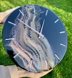 Rainbow Dark Pearl Epoxy Resin Clock Shiny Wall Decor, Modern Art Decor - thumbnail 1