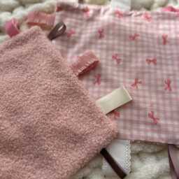 Handmade Pink Sensory Baby Comforter Sherpa Taggy Blanket - thumbnail 2