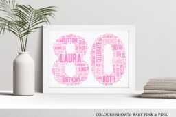 Personalised 80Th Word Art Print, Custom Wall Framed Picture Birthday Gift, For Him, Her, Men, Mum, Dad, Friend Nl - thumbnail 1