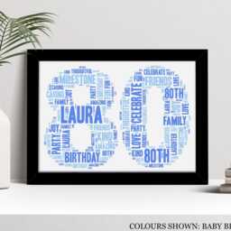 Personalised 80Th Word Art Print, Custom Wall Framed Picture Birthday Gift, For Him, Her, Men, Mum, Dad, Friend Nl - thumbnail 2