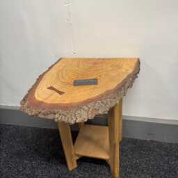 Live-Edge Oak Slab Side Table With Oak Legs - Handcrafted Rustic Furniture - thumbnail 3