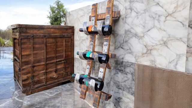 Bourbon Barrel Stave Wine Rack - Rustic 3-Bottle Countertop Display - image 1