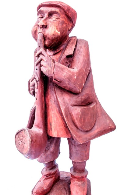 The Musician - Busker Wooden Statue Hand Made Sculpture - image 1