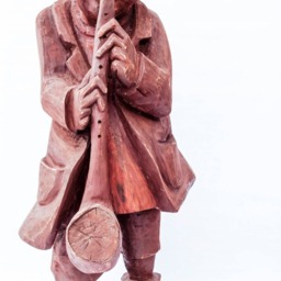 The Musician - Busker Wooden Statue Hand Made Sculpture - thumbnail 3