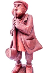 The Musician - Busker Wooden Statue Hand Made Sculpture - thumbnail 1