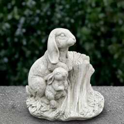 Stone Rabbit Statue Concrete Family Bunny Sculpture Outdoor Animal Decoration Handmade Ornament Bunny Lover Gift Front Door Art - thumbnail 1