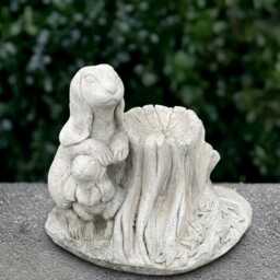 Stone Rabbit Statue Concrete Family Bunny Sculpture Outdoor Animal Decoration Handmade Ornament Bunny Lover Gift Front Door Art - thumbnail 2