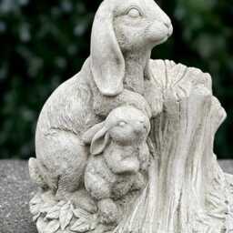 Stone Rabbit Statue Concrete Family Bunny Sculpture Outdoor Animal Decoration Handmade Ornament Bunny Lover Gift Front Door Art - thumbnail 3