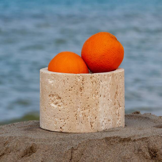 Handmade Travertine Bowl Rustic Beige Stone Home Decor - image 1