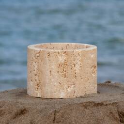 Handmade Travertine Bowl Rustic Beige Stone Home Decor - thumbnail 3