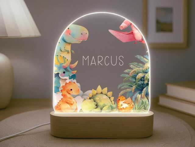 Personalised Children's Dinosaur Night Light - Led Lamp Kid's Decor Boy Girl Gift For Birthday Name Sign Bedroom Nursery - image 1