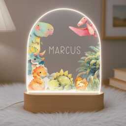 Personalised Children's Dinosaur Night Light - Led Lamp Kid's Decor Boy Girl Gift For Birthday Name Sign Bedroom Nursery - thumbnail 2