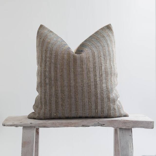 Rustic Bronze Striped Pillow Cover, Thick Woven Cotton, Bamboo Reverse - image 1
