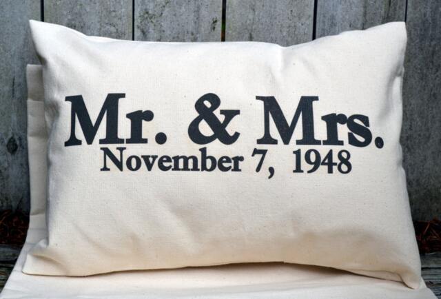 Wedding Date, Personalized Gift, Anniversary 2nd Anniversary, Wedding Christmas Gift Idea, Mr & Mrs. Pillow, Cotton - image 1