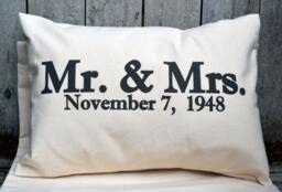 Wedding Date, Personalized Gift, Anniversary 2nd Anniversary, Wedding Christmas Gift Idea, Mr & Mrs. Pillow, Cotton - thumbnail 1