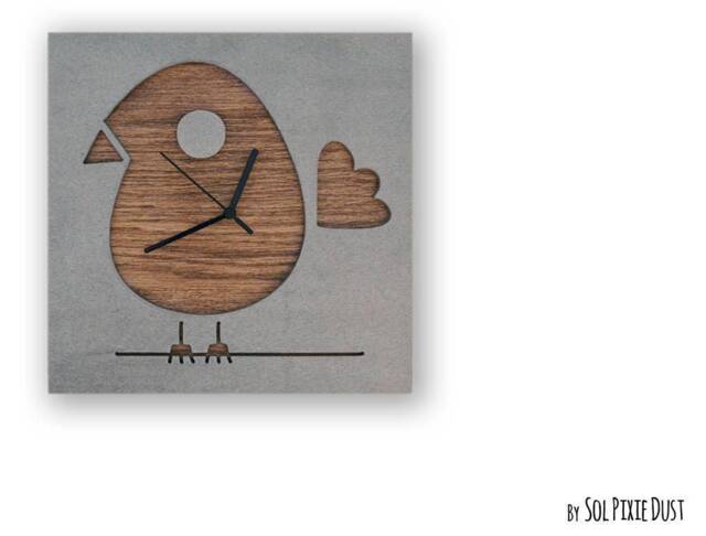 Bird On A Wire Wall Clock - Concrete & Wood Square Modern Home Decor Baby Nursery Room Gift Idea - image 1