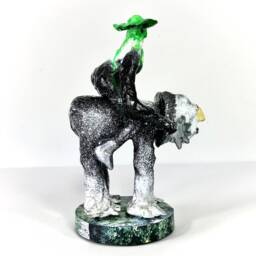 Midnight Cowboy Sculpture Green Brut Art, Paper Clay Figure - thumbnail 3