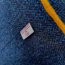 Harris Tweed Navy Herringbone Footstool With Yellow Piping & Tiny Light Wooden Legs - thumbnail 2