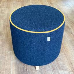 Harris Tweed Navy Herringbone Footstool With Yellow Piping & Tiny Light Wooden Legs - thumbnail 3