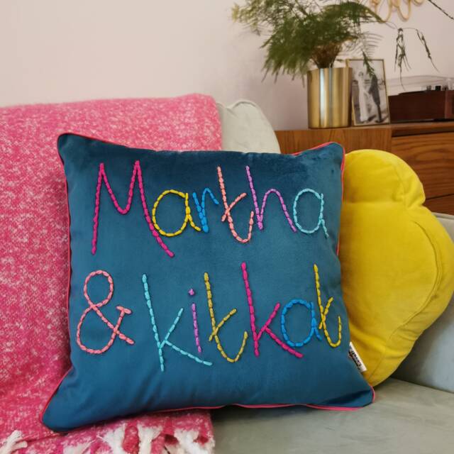 Personalised Colourful Embroidered Velvet Cushion - image 1